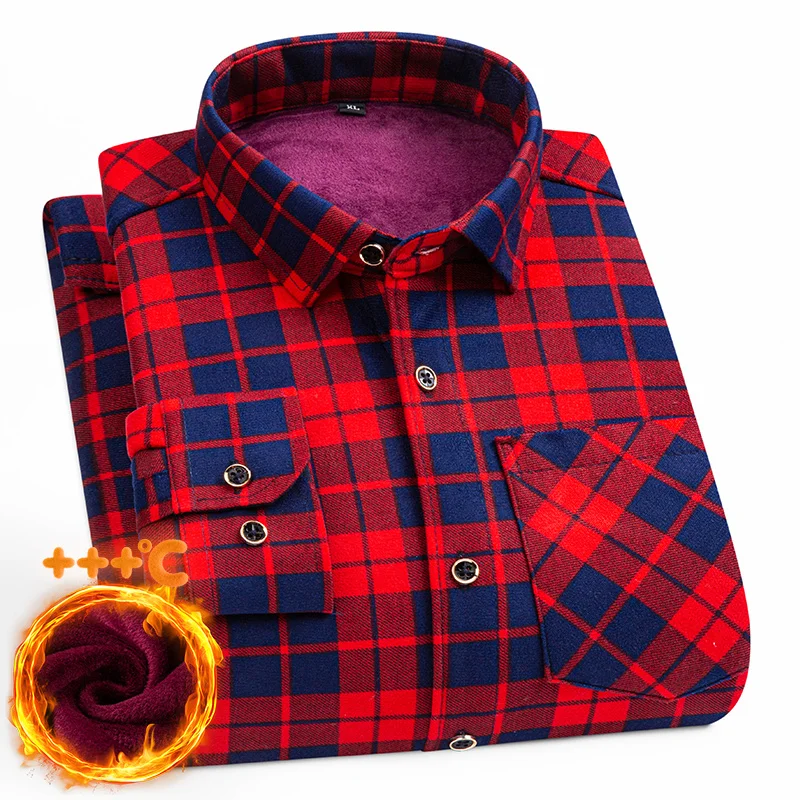 Men's Long-Sleeved Shirt Thickened Warm 7XL8XL Plus Size Autumn/Winter Casual No-Ironing Comfortable Double-Sided Fleece Top