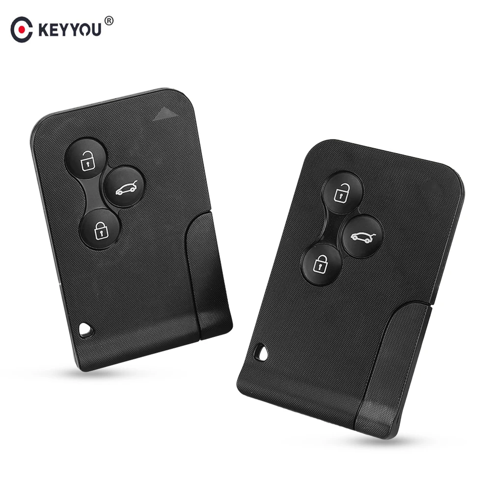 KEYYOU Smart Card a 3 pulsanti per Renault Clio Logan Megane 2 3 Koleos Scenic Card Case portachiavi nero per auto con chiave piccola