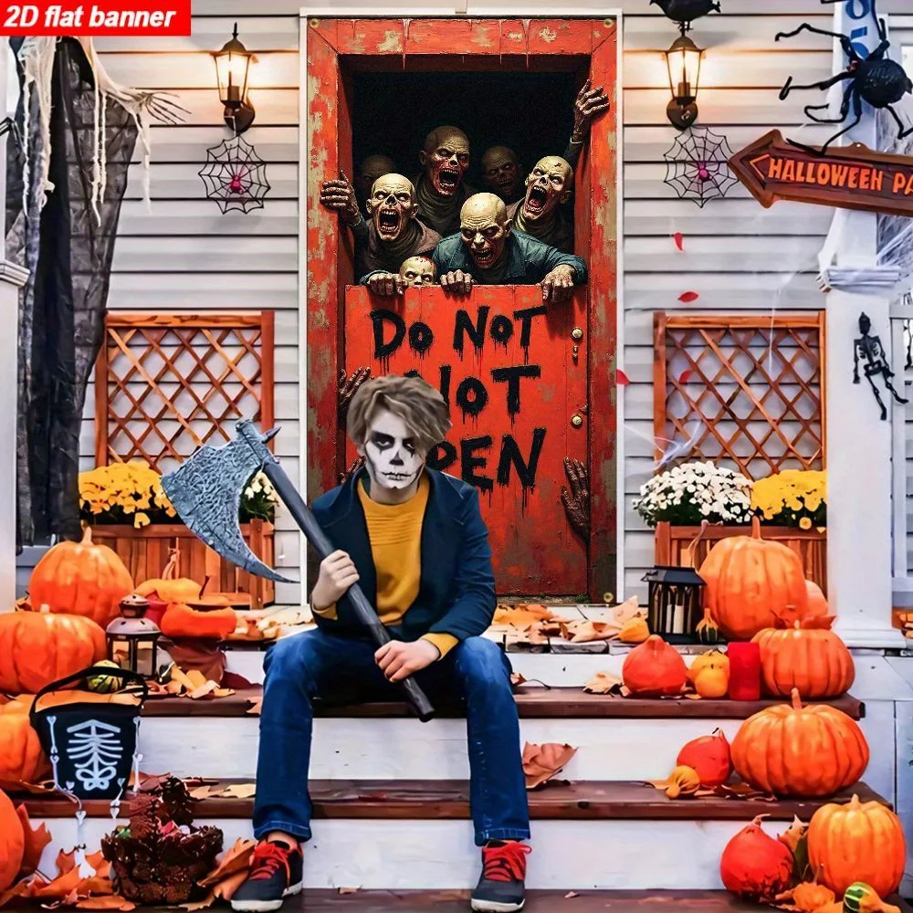 Ein 2D-Flachbanner mit Halloween-Thema. Im Bild erscheint ein furchterregender Zombie, der langsam herankommt. – Detail 5