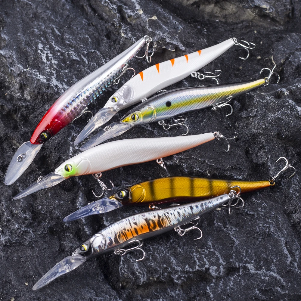 Chan\'s Huang 1PCS Deep Water Jerkbait Minnow Artificial Hard Bait Long Cast 3PCS Treble Hooks Float Bait Fishing Minnow Wobbler