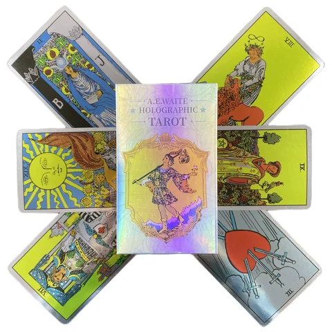 1 Box klassisches Rider-Tarot-Kartenbrettspiel mit holografischen Flash-Karten, holografisches Tarot-Kartendeck für Anfänger und Sammler