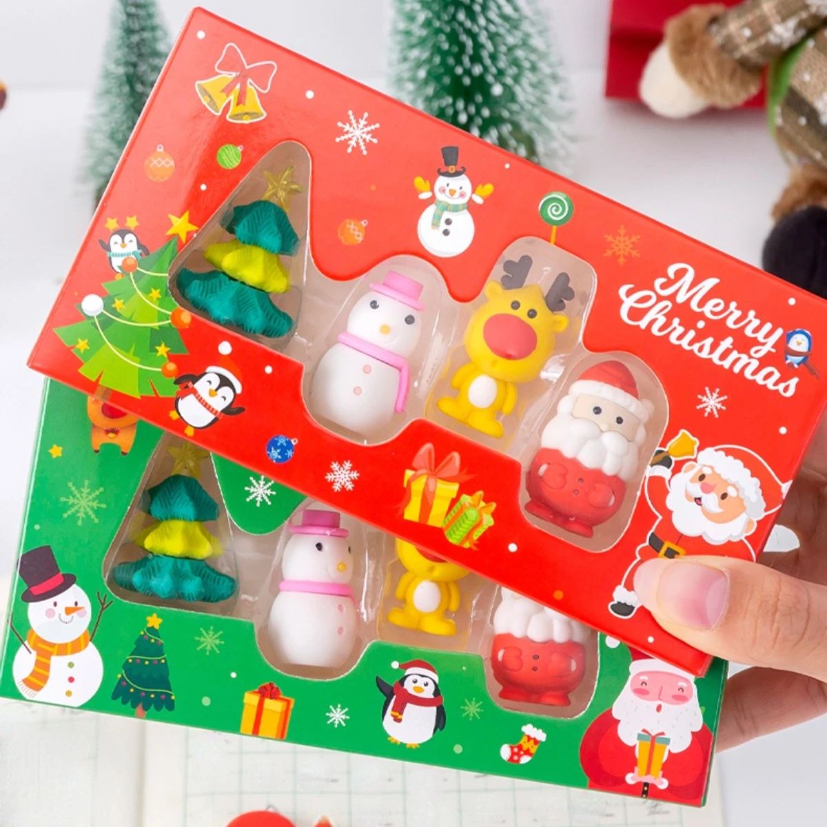 20 set/lot Merry Christmas Rubber Eraser Snowman Santa Claus Elk Kawaii Erasers School Supplies Stationery Students Cool Prizes