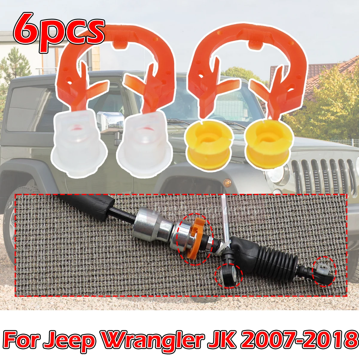 

6Pcs Gear Shift Cable Bushing Gearbox Pull Head Lever Line Sleeve Transfer Case Retainer Clip For Jeep Wrangler JK 2007-2018