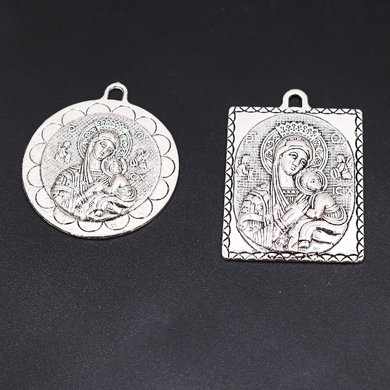 2pcs Antique Silver Color Large Sun Moon Virgin Mary Tag Pendant DIY Charm Necklace Jewelry Crafts Metal Accessories P1825