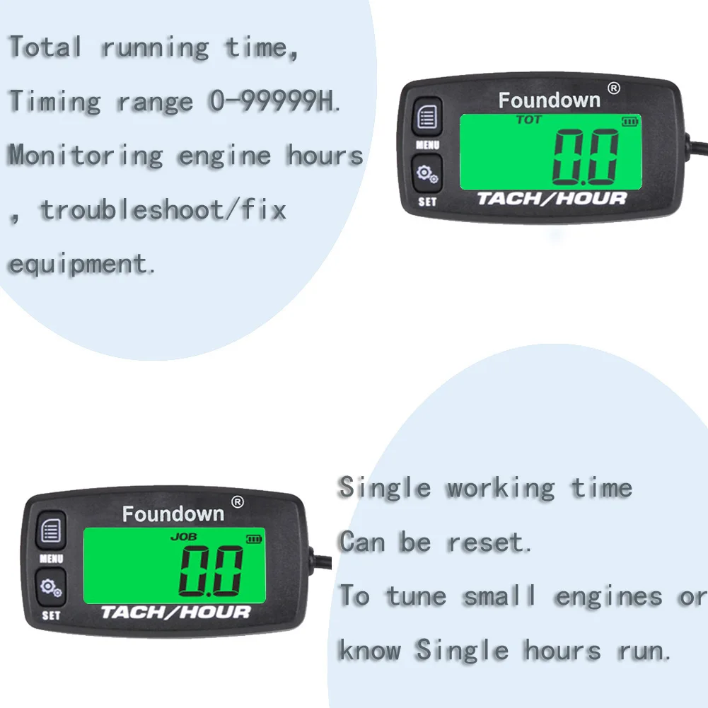 소형 엔진 타코미터 RPM 측정 디지털 시간 계량기 모니터링, 초경량 항공기 전기톱 오토바이 엔진 시간