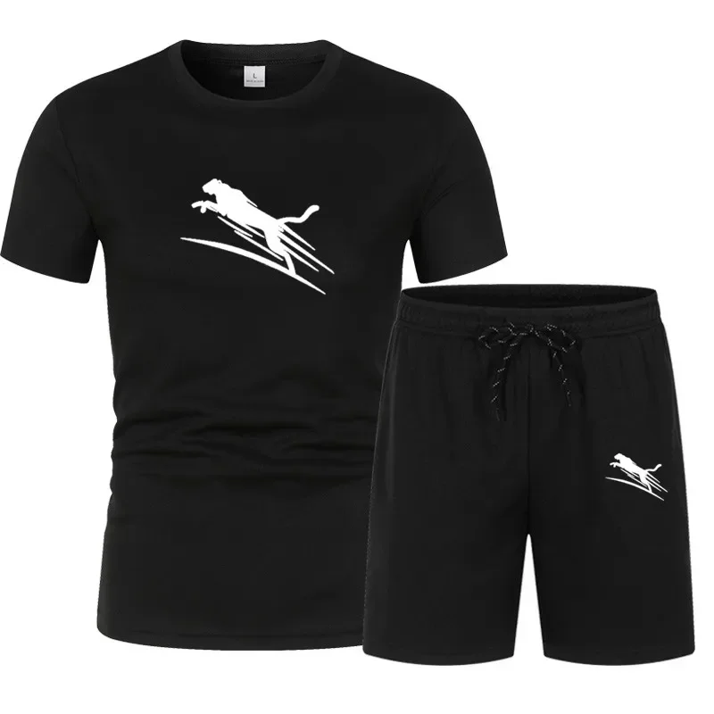 Summer Men's Fitness Fashion Men's Casual Sportswear Suit Oversized Sports Suit Short Sleeve T-Shirt + Shorts 2 Piece Set