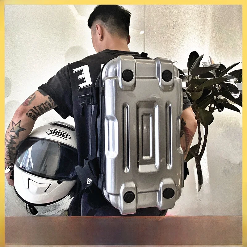 

Modern Unisex Motorcycle Backpack Short Trip Fitness Notebook Men's Bag Waterproof Hard Dual Shoulder Strap Travel Bag