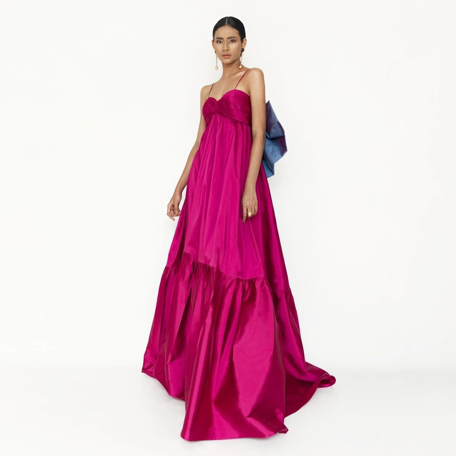 Beautiful Fuchsia Loose Satin Long Women Formal Dresses With Cute Oversize Bow Back Modest Maxi Gowns