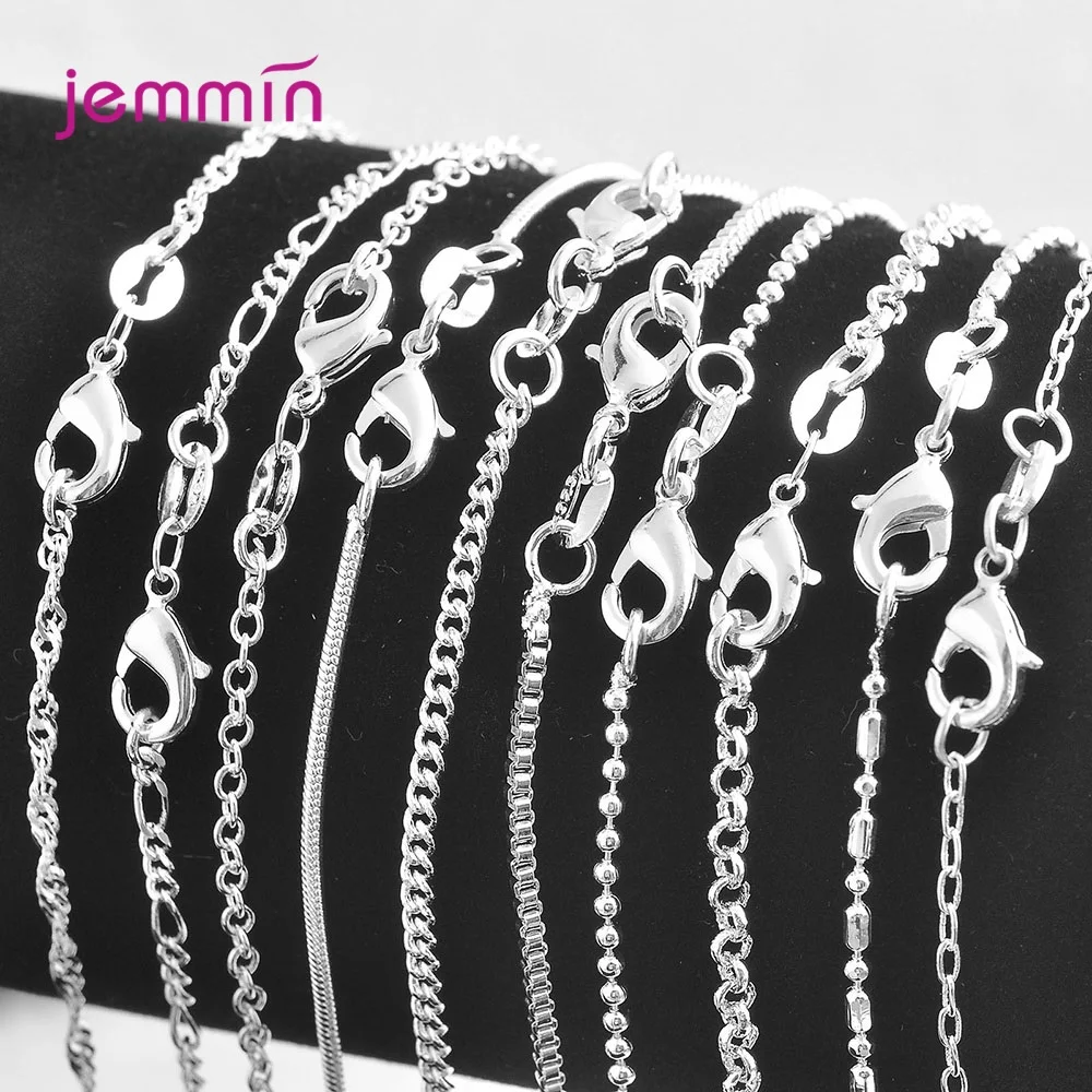 Wholesale 925 Sterling Silver Chains Necklace Jewelry Rolo Snake Waterwave Pearl Figaro Venice Box Bead Design 5PCS 16-30 Inch