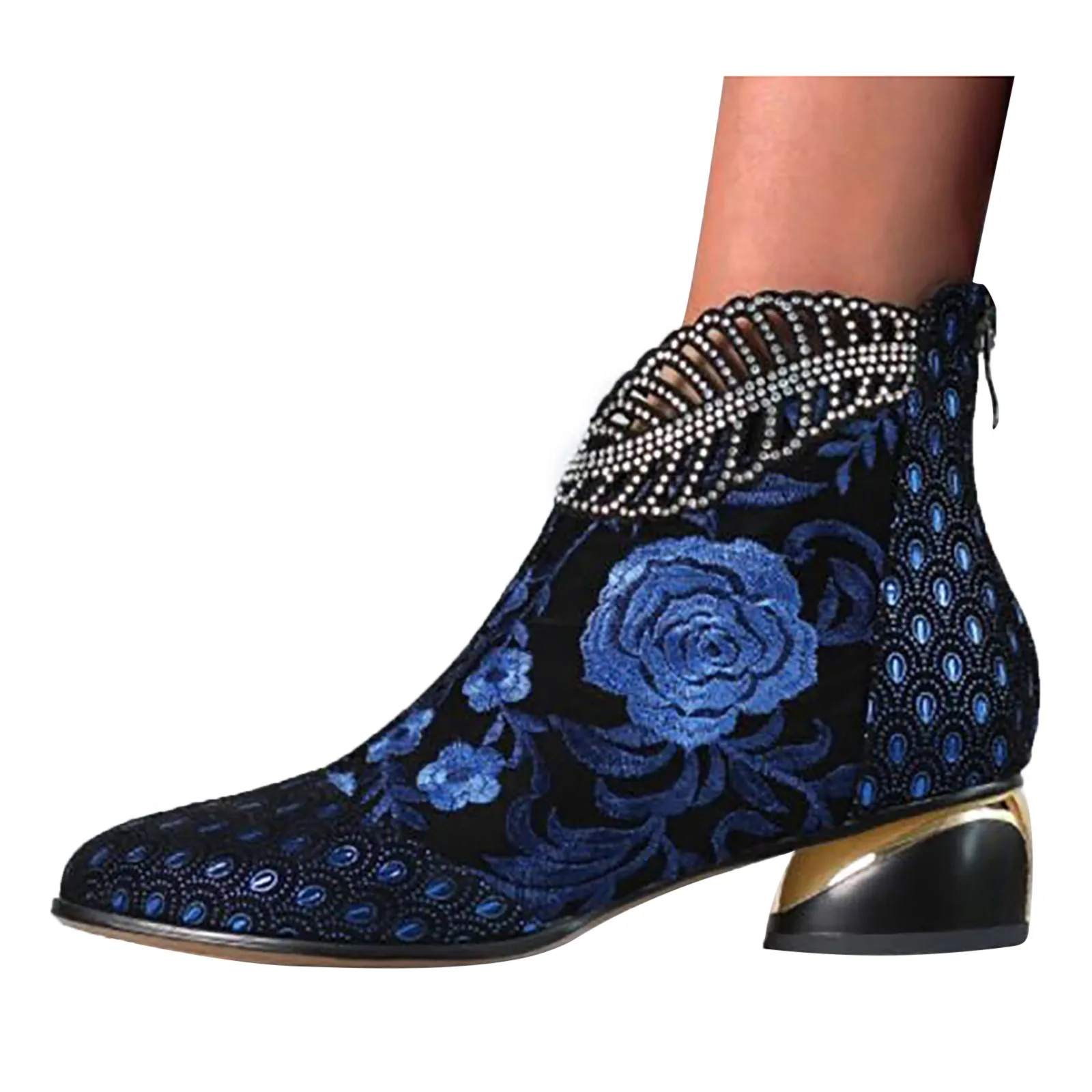 New Ankle Boots Women\'s Shoes Leather Boots Embroidery Ethnic Bohemia Zipper Spring Autumn Luxury Ladies Botas De Mujer 2023