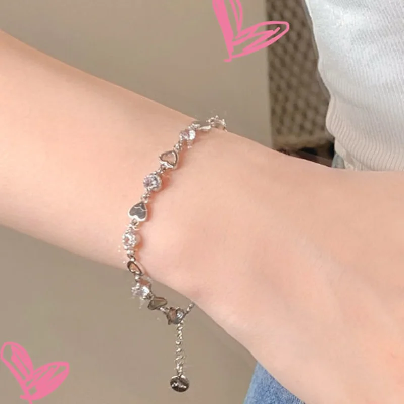Love Heart Zircon Bracelets Cute Moonstone Star Cartoon Butterfly Bow Pendant Open Bangle For Women Jewelry Mothers Day Gifts