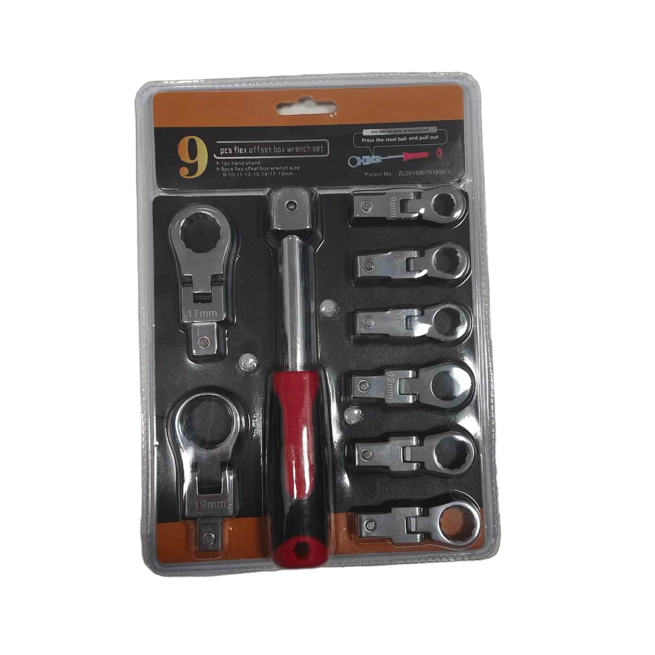 9 pz/set Flex Offset Box Set di chiavi Testa sostituibile Torx Chiave multifunzione regolabile Maniglia Strumenti per lavori meccanici