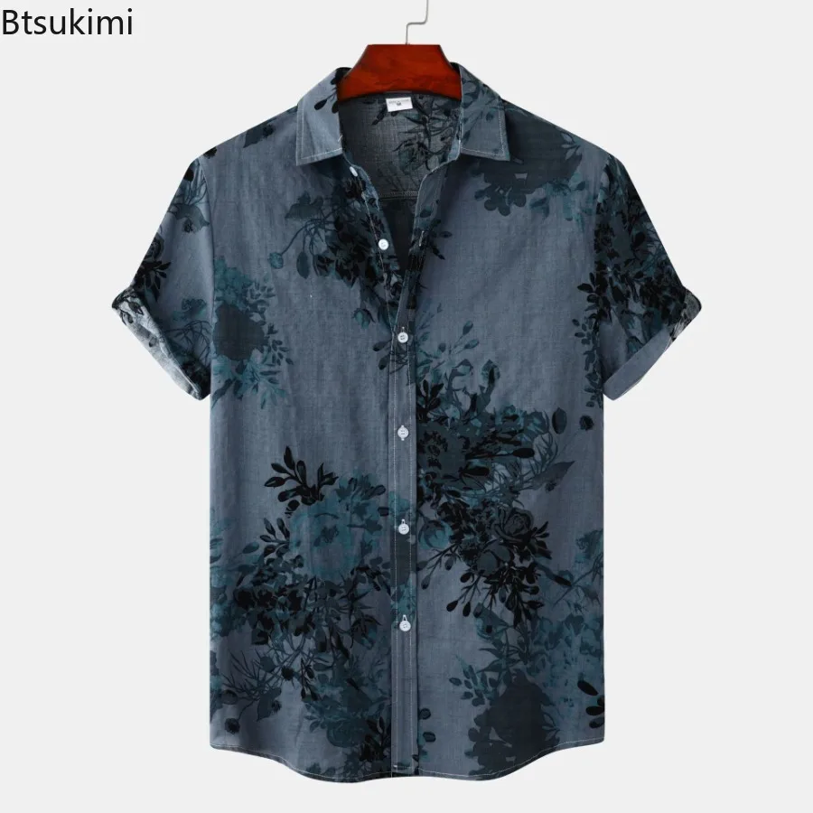 

2024 New Men's Flower Printed Short Sleeve Shirts Fashion Casual Loose Lapel Shirts for Men Tops Summer Male Hawaiian T-shirts