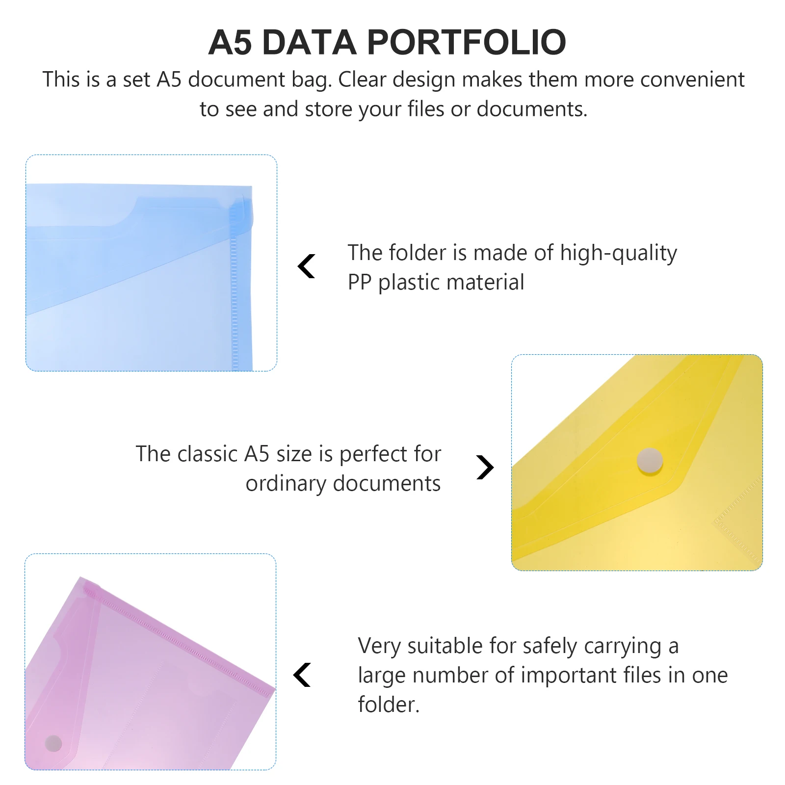 

30pcs A5 File Folder Organizer Pp Waterproof Document Bag For Office School Storage Transparent Plastic Stationery With Snap