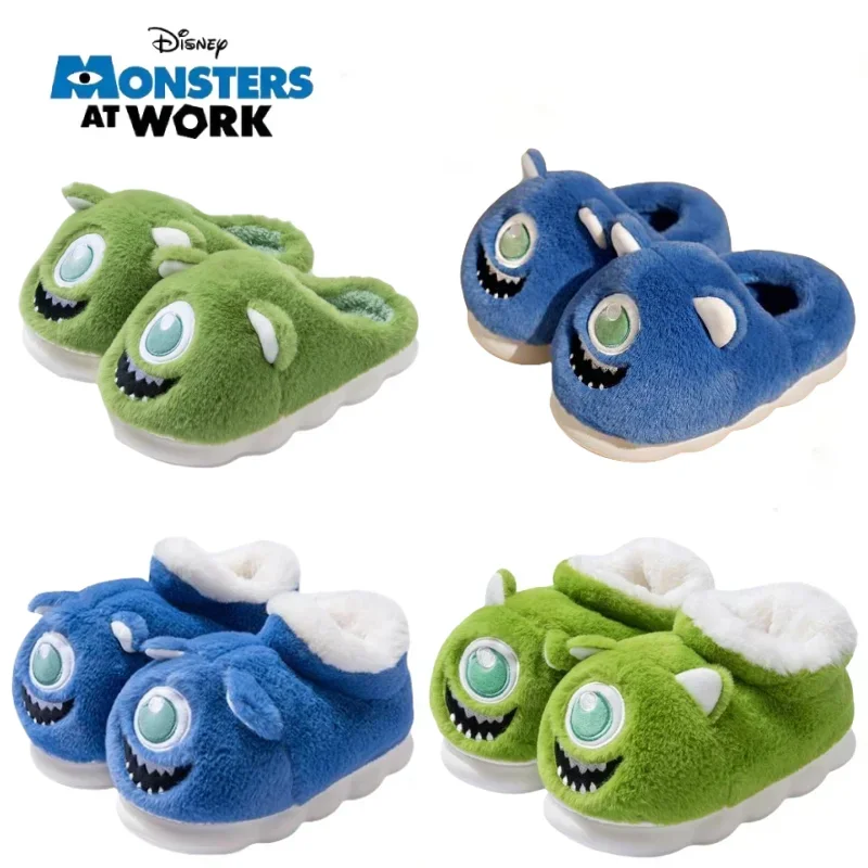 Michael Wazowski Plush High-top Cotton Slippers Cute Cartoon Shape Warm Slippers Cold-proof Windproof Home Bedroom Gifts Couples