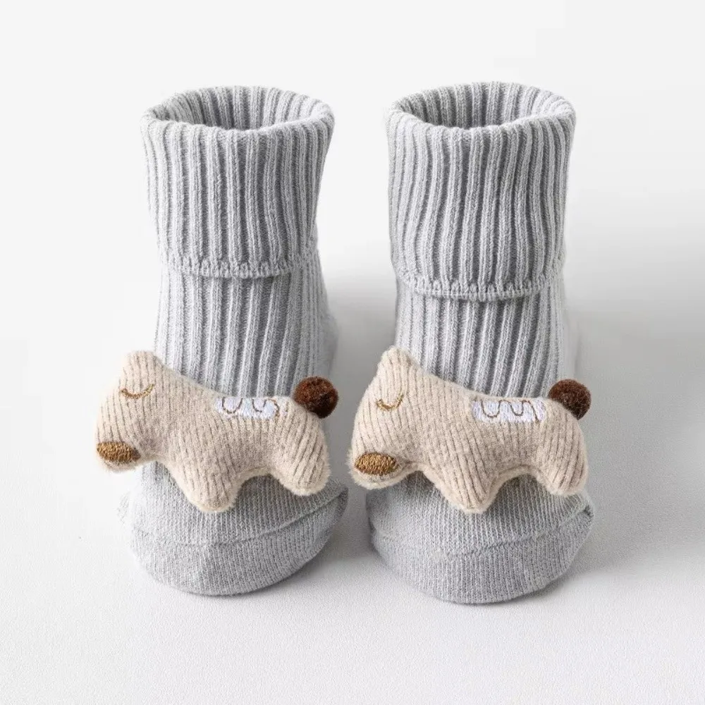 3D Cartoon Design Crew Socks Non-Slip Sole Mid-Calf Length Infant Toddler Socks A Grade Cotton 0-3 Years Size