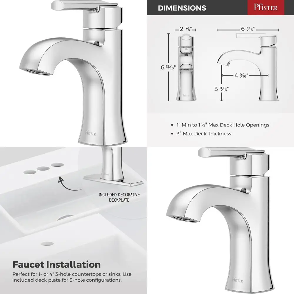 

Single Control Lavatory Faucet Polished Chrome Finish, Modern Bathroom Sink Mixer Tap with Sleek Design