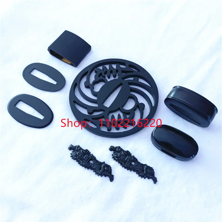 A Set Steel Iron Handguard Tsuba Guard Alloy Fuchi Kashira Menuki Brass Habaki Seppa For Japanese Samurai Katana Sword Fittings