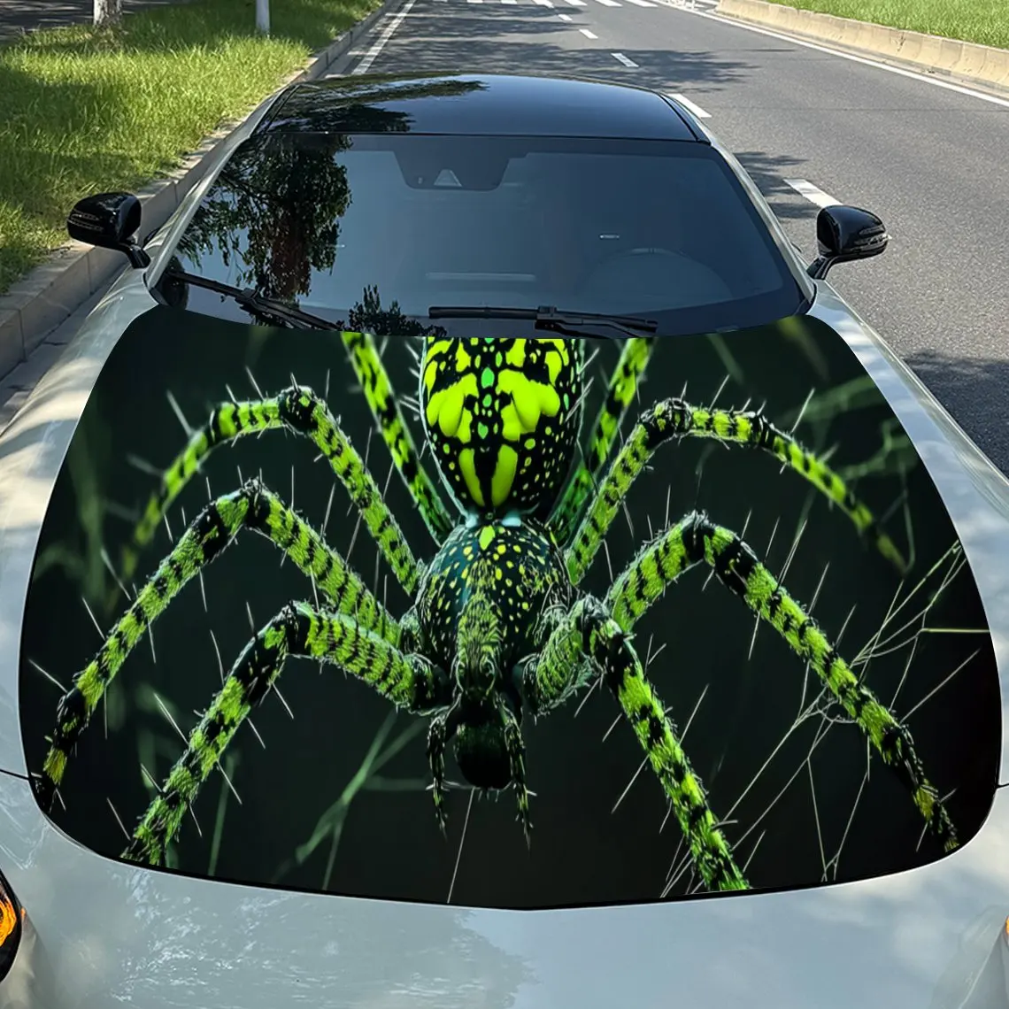 

Fluorescent Green Spider Automobile Hood Vinyl Sticker Packaging Film Self-adhesive Sticker General Motors Hood Decal