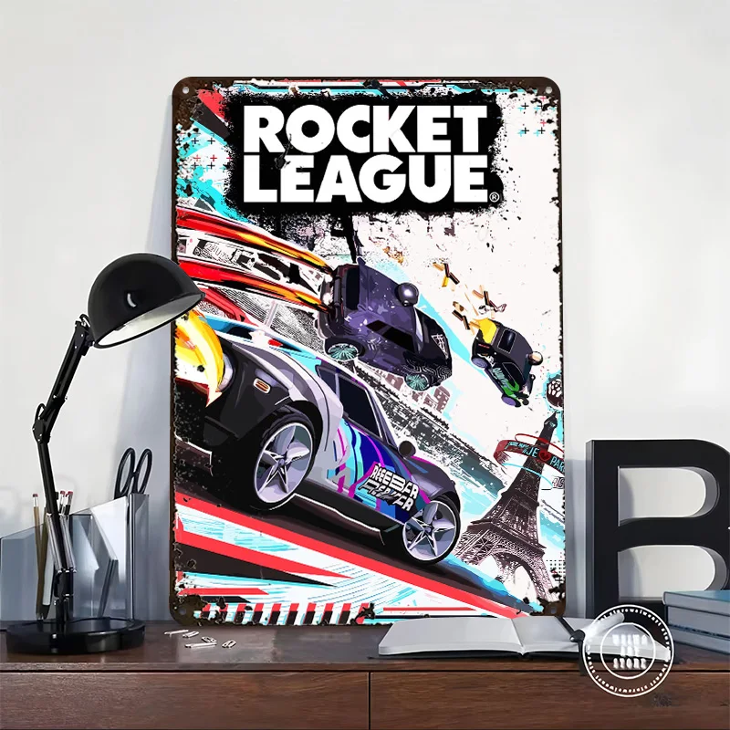 Rocket League Game Cover Art Poster Retro 3D Printed Metal Signs Customized Wall Hanging Gift for Decoration Garage Accessories