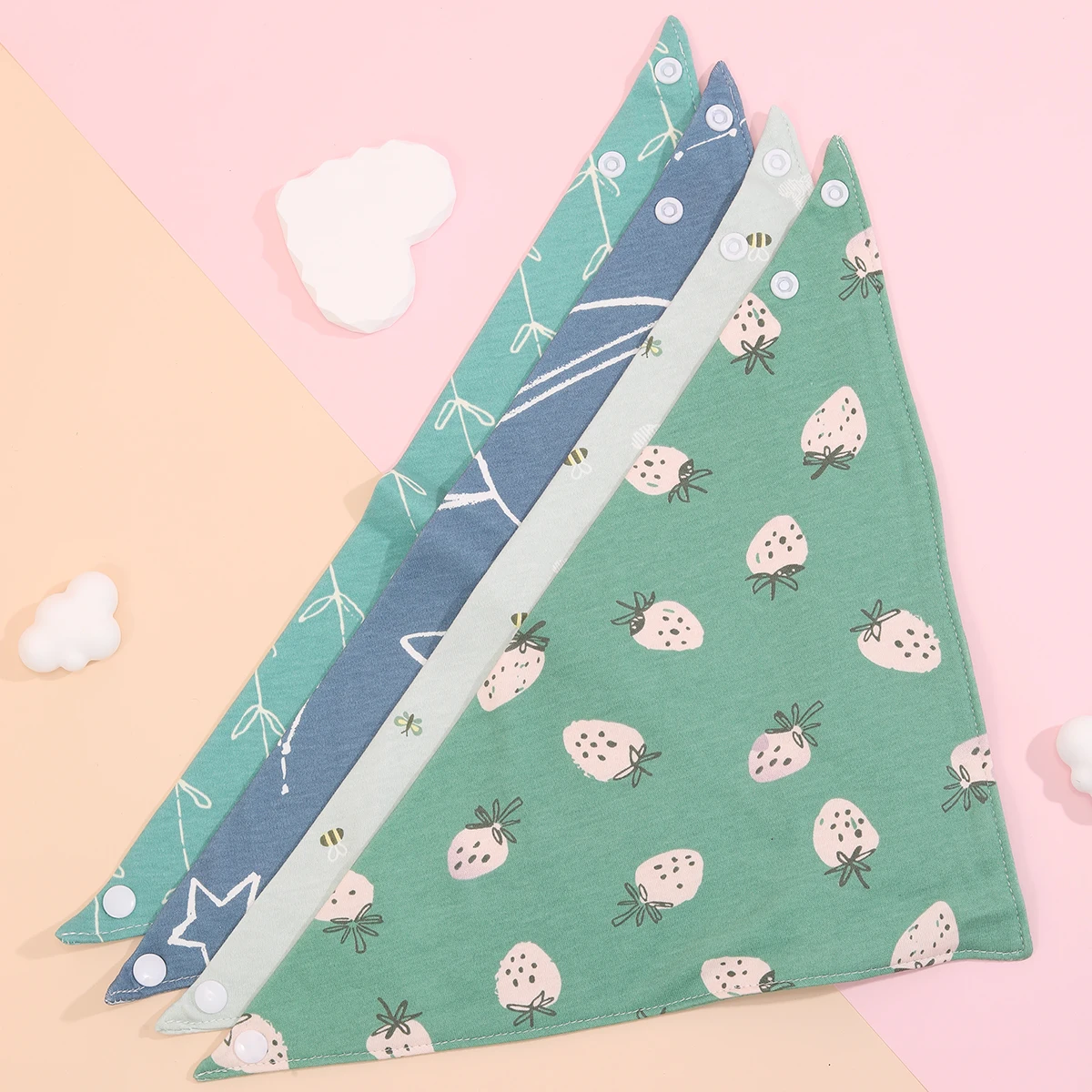 4pcs/lot Cotton Baby Bibs Triangle Burp Cloths Cartoon Saliva Towel Baby Feeding Bibs Soft Absorbent Boys Girl Saliva Towel
