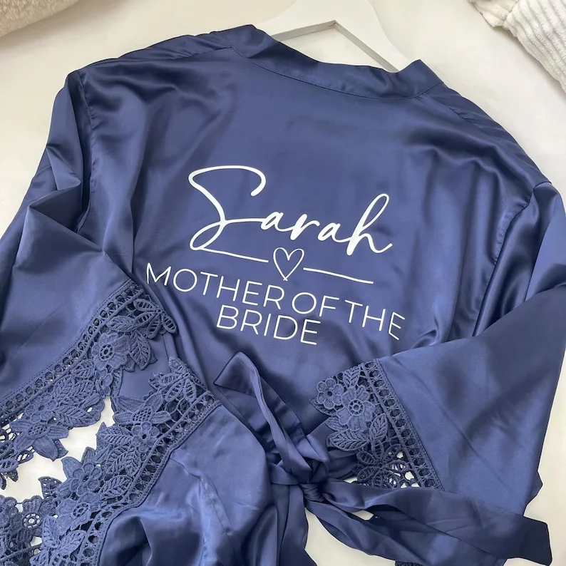 

Navy Blue Lace Robes Bridesmaid Robes | Personalised Bride Robe | Mother of the Bride Robe | Bridesmaids Dressing Gown