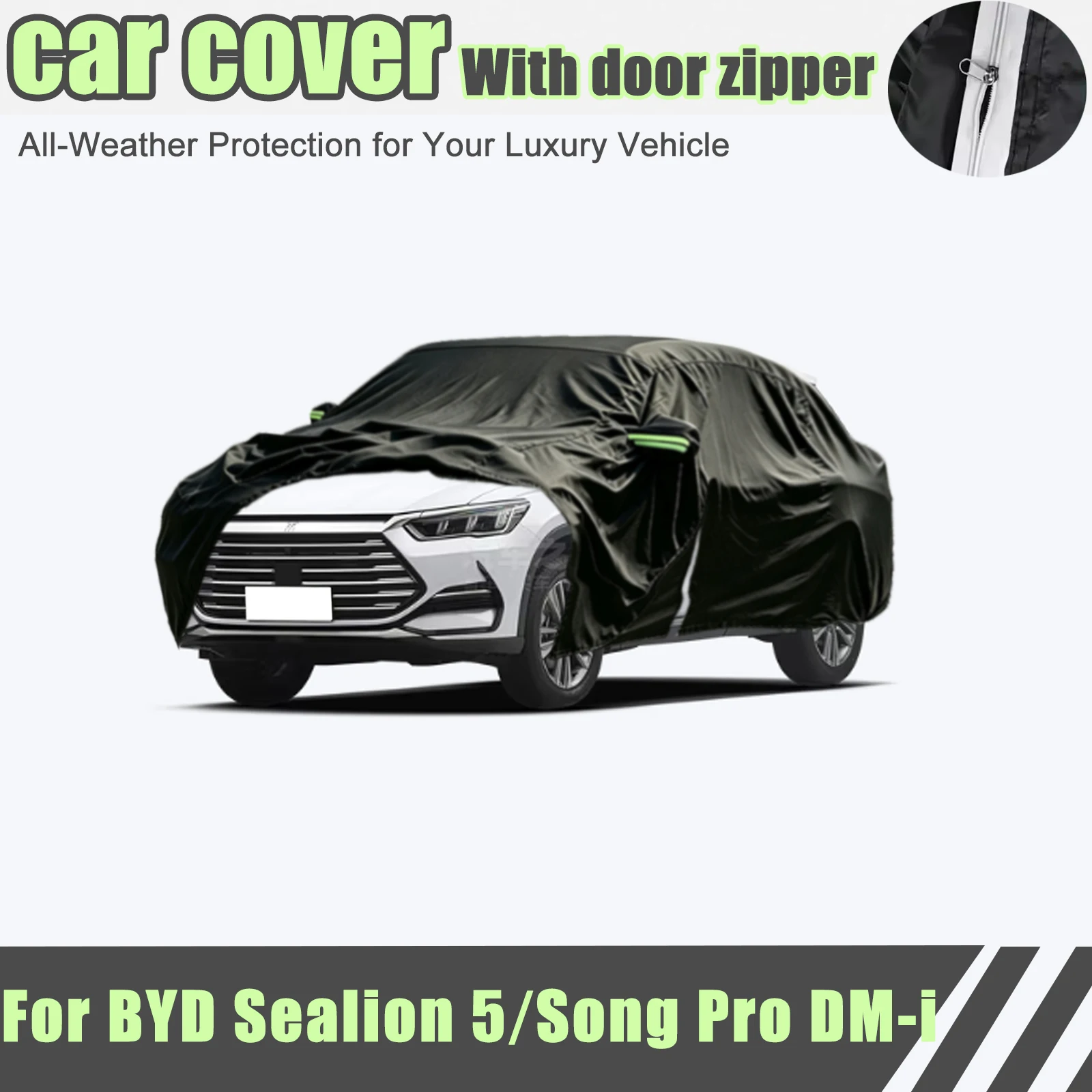 Outdoor Full Vehicle Cover For BYD Sealion 5/Song Pro DM-i Side Zipper Design, Waterproof Dustproof Sun Protection Car Cover