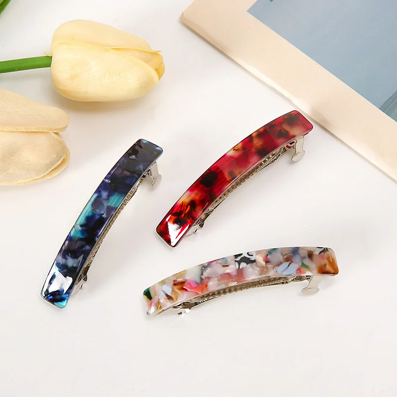 

Korean-Style Floral Hair Clip Straight Acetate Rectangular Spring Clip Bangs Clip / Side Clip / Edge Clip Women's Hair Accessory