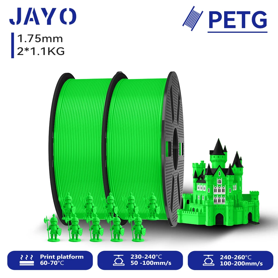 JAYO 2,2KG 3D PETG/PETG Klares Druckerfilament 1,75MM Hochfest Ohne Blasen Sauber Gewickelt für 3D 99% FDM DIY Geschenkmaterial
