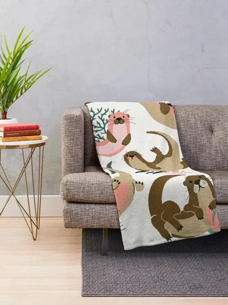 Otter Collection on White Throw Blanket blankets and throws Beautifuls christmas gifts Blankets