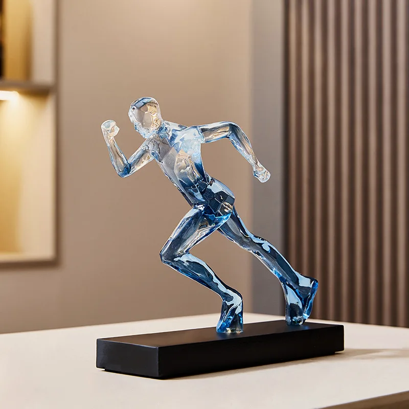 

Exquisite Blue Crystal Sculpted Running Man Statue for Home & Office Decoration, Unique Crystal Runner Figurine, White Sculpture