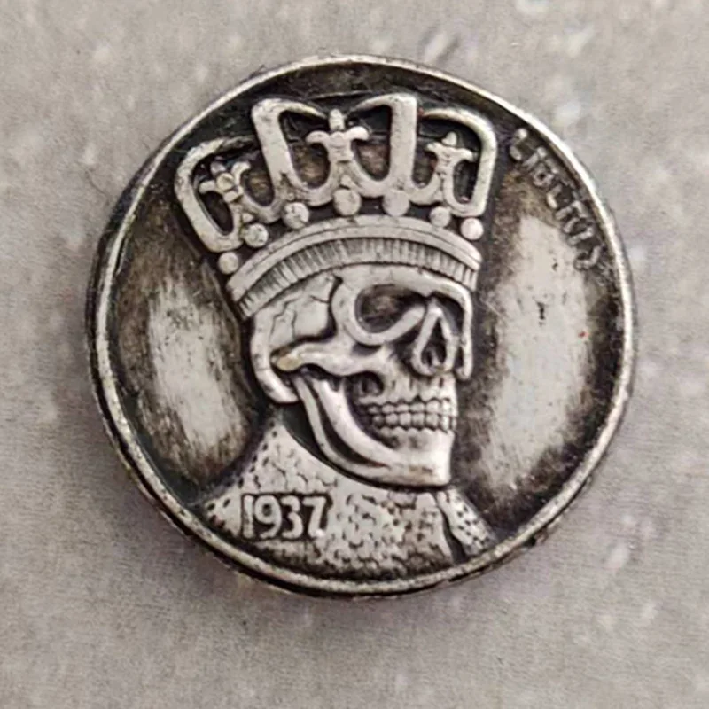 21MM Antique Silver Coin Skull Buffalo Wanderer Commemorative Coin 1937D Tripod Home Collection Crafts Gift for Friends