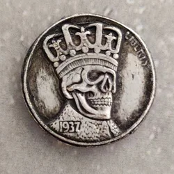 21MM Antique Silver Coin Skull Buffalo Wanderer Commemorative Coin 1937D Tripod Home Collection Crafts Gift for Friends
