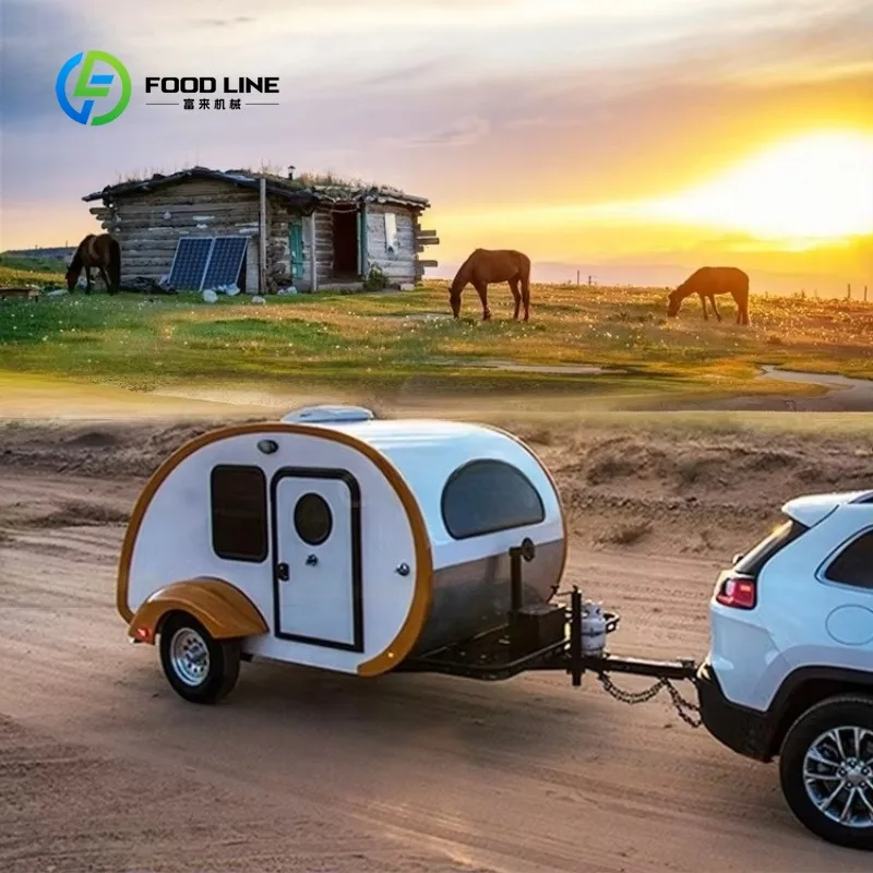 Custom Mobile Travel Treadrop Camper Trailer with Sleeping Area, Kitchen, Bathroom, Storage and Living Space for Camping