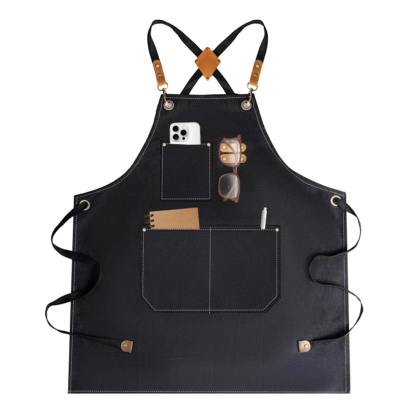 Aprons For Women Men With Large Pockets, Waterproof Cotton Chef Aprons For Cooking Server Grilling Bbq Kitchen