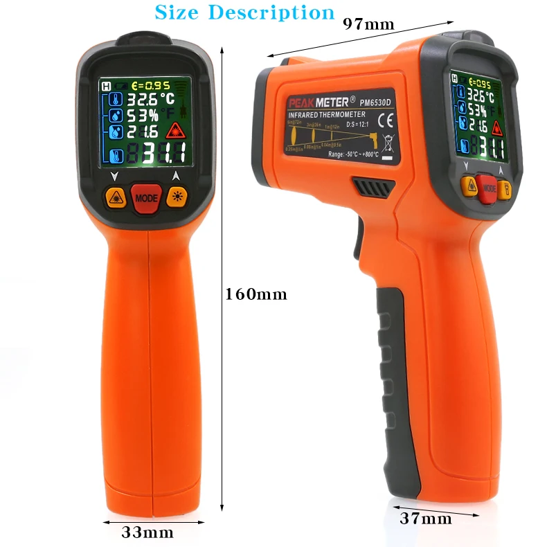 PEAKMETER PM6530D Infrared Thermometer Handheld Electronic Temperature Gun Industrial Temperature Meter Oil Temperature Testing