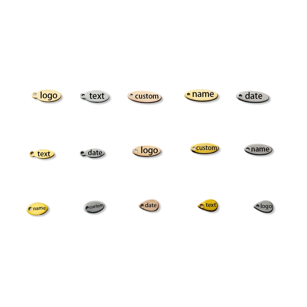 

20/50pcs Custom Logo Tags Laser Engraved 8/12/15mm Oval Tags Stainless Steel Charm Necklace Tag Jewelry Making Accessories