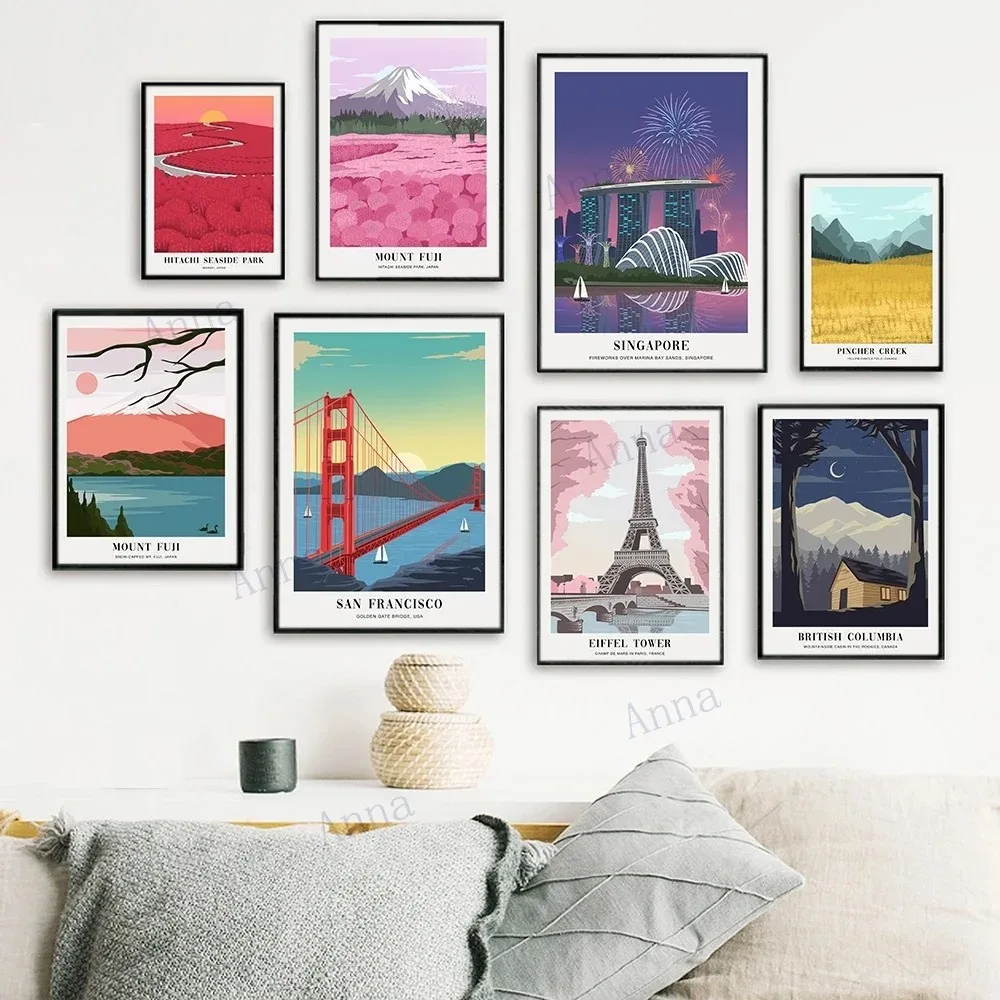 Póster de impresión de viaje de San Francisco, pintura en lienzo de arte de pared, pintura minimalista, decoración del hogar, Canadá, Japón, ciudad de Singapur, impresión colorida