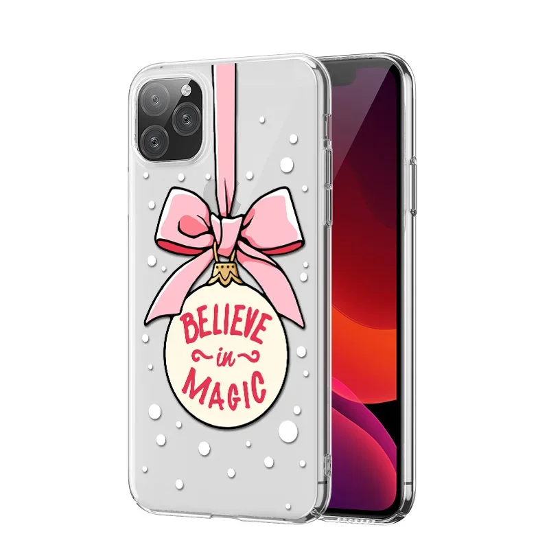 Custodia per telefono di natale di capodanno per IPhone 14 13 12 11Pro Max Mini X XS XR 7 8 14 Plus SE2 Cover in TPU trasparente accessori natalizi