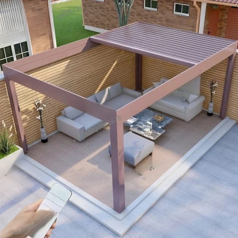 

D182High quality Outdoor Telescopic Gazebo Aluminum Pavillion 4x3 6x3 Metal Automatic Electric retractable flip louvered Pergo