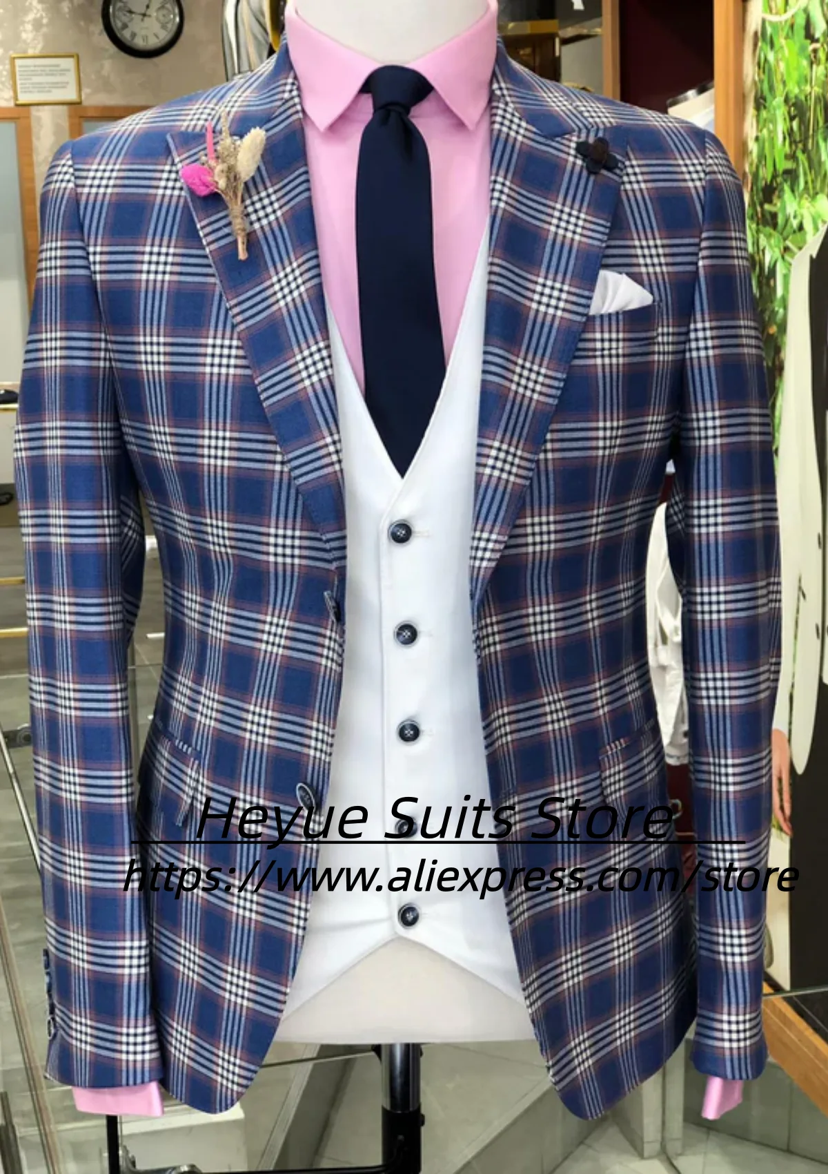 

Мужские деловые костюмы в темно-синюю клетку, индивидуальный пошив, приталенный крой, пик-лапель, свадебные смокинги, комплекты из 2 предметов, наряды для вечеринок.