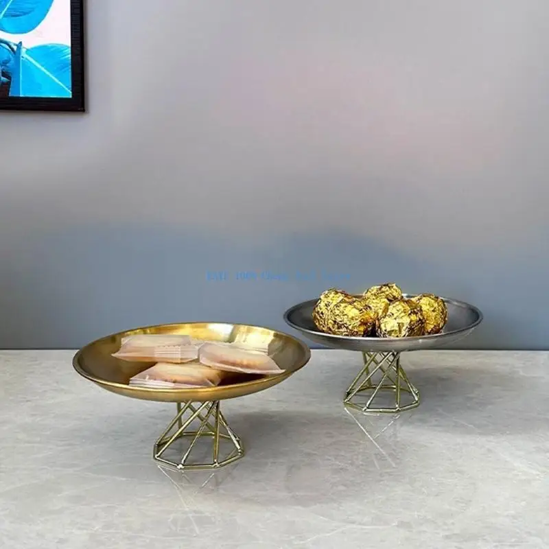 

G6KA Stainless Steel Serving Platter High-footed Dessert Plate for Living Room Use Corrosions Resistant Display Tray