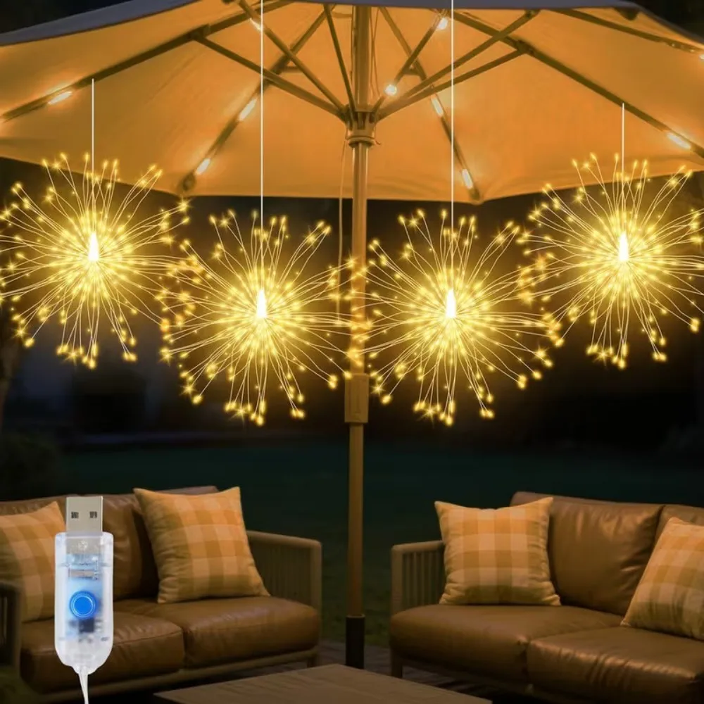 1SET/4PCS 360LEDS Hanging Fireworks Light String, USB Power Supply, Suitable For Porch, Courtyard, Garden Lighting Decoration