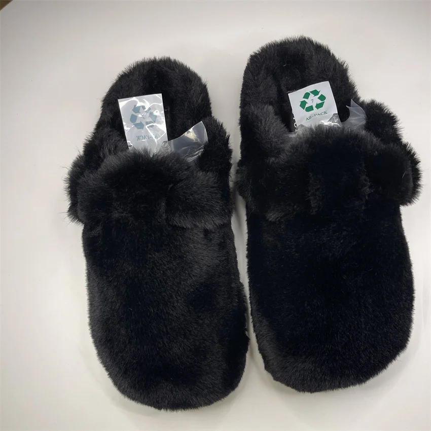 Fashion  Women'S Slippers Soft High Imitation Mink Hair Slippers Flat Bottom Home Shoes Color Choice Support Customization