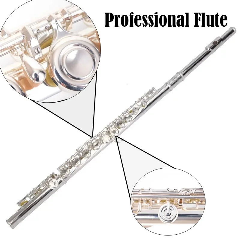 

Silver Coating Flute 16 Hole Professional Rendition Wind Instruments Flute Beginner Exercises for Children C-tuning Play Music