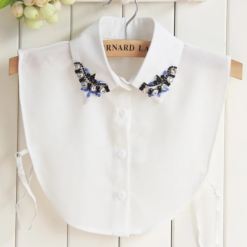 

Women's Korean Style Chiffon Faux Sweater Collar Autumn Winter Rhinestone Square Shirt Accessory