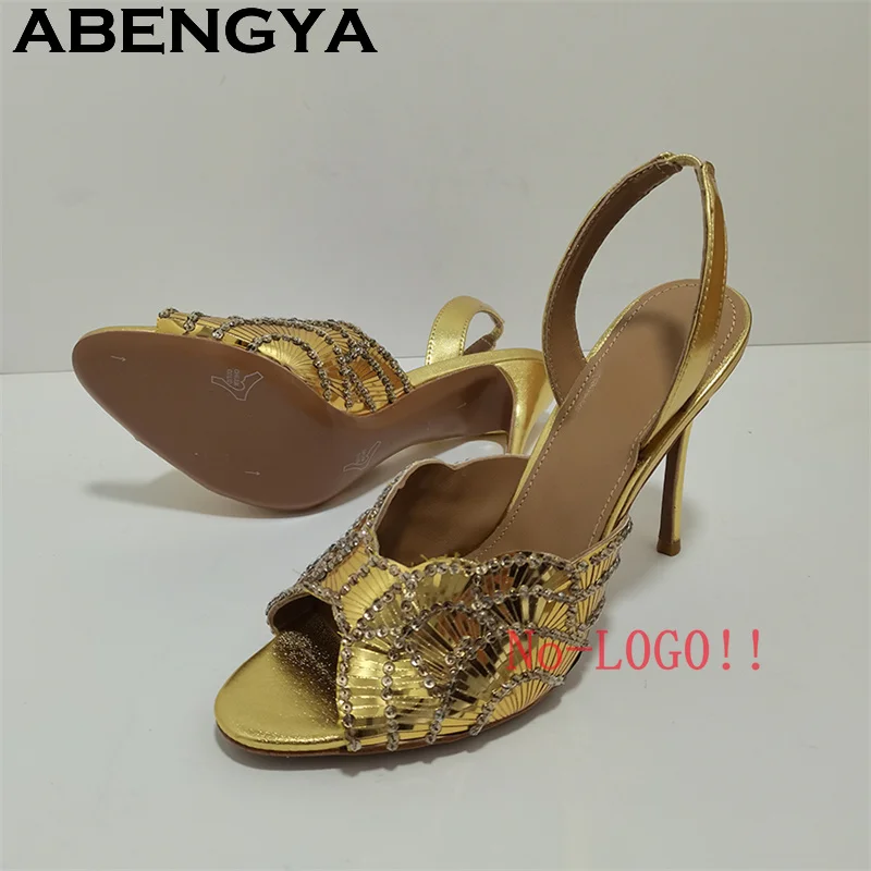 2026 Summer Trendy New Shiny Fish Mouth Toe Sexy Stiletto Sandals Woman Quality Sequined Thin High Heel Slippers for Women Shoes