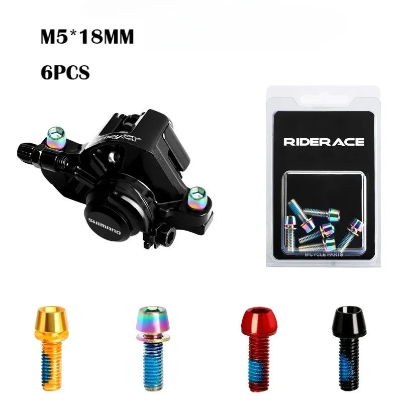 

Набор из 6 шт., цветная нержавеющая сталь с титановым покрытием M5, 18 мм, крепежные болты для выноса руля велосипеда MTB, комплект винтов