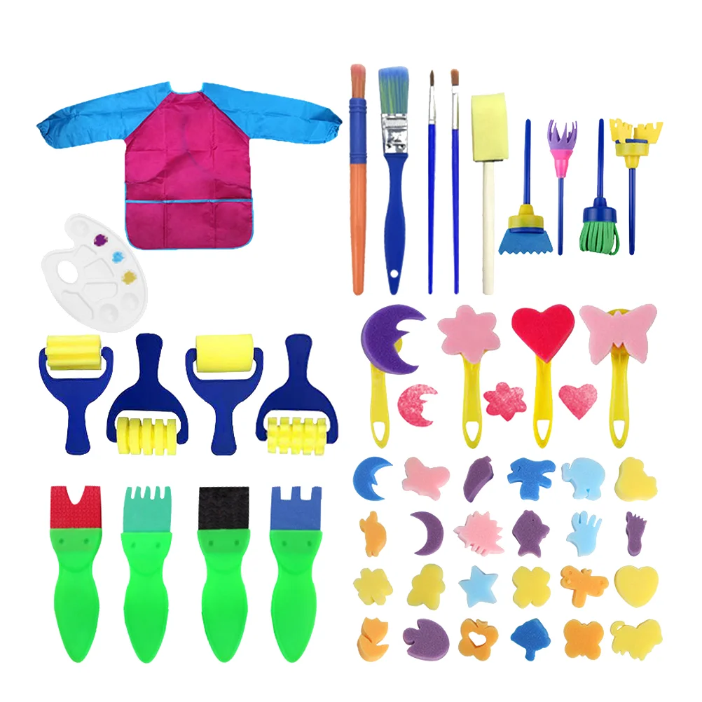 

47 Pcs/1 Set EVA Childrens Sponge Brush Painting Seal Graffiti Painting Creative DIY Picture Supplies for Children (Rosy)