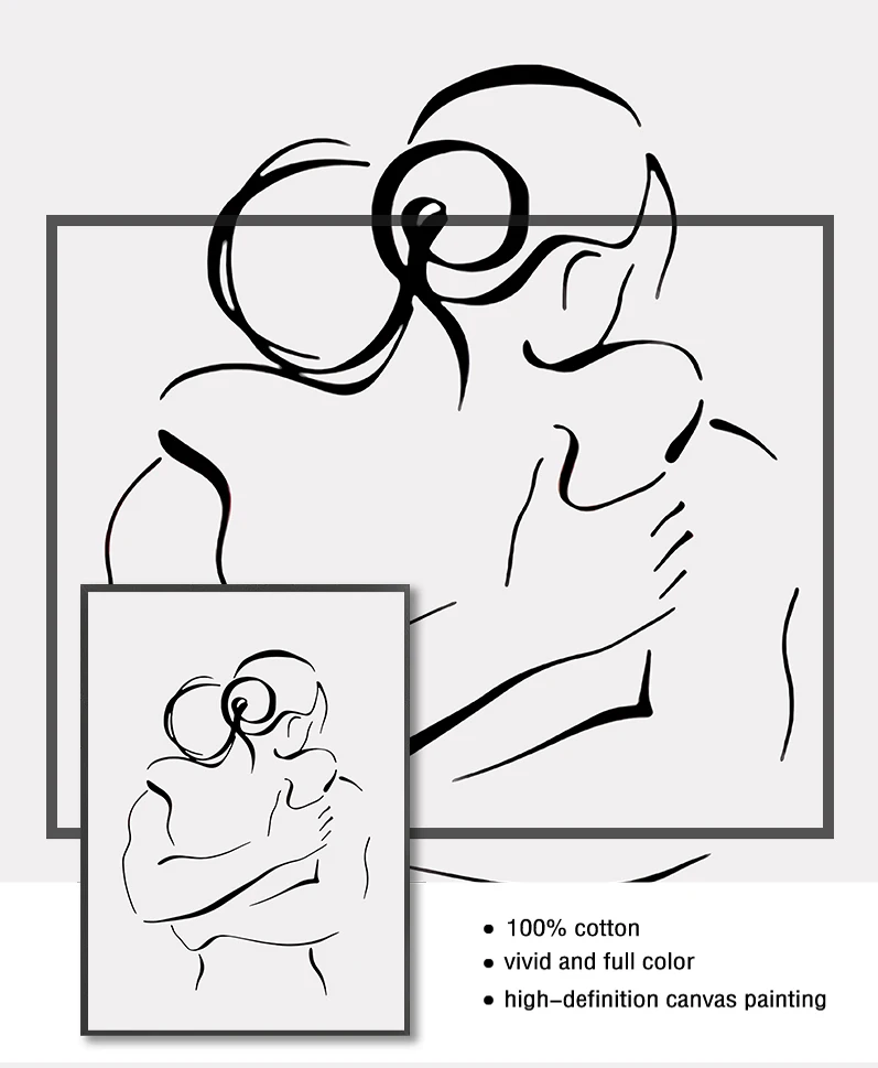 Romantic Love Couple Line Posters Kissing Hugging Hold Hands Canvas Painting and Prints Wall Art Pictures for Living Room Decor
